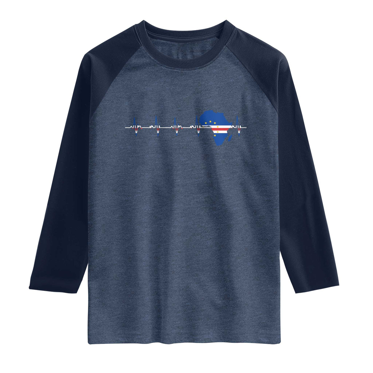 Cape Verde Flag Heartbeat Cabo Verdeans Pride Raglan Shirt TS14 Heather Denim Navy Print Your Wear