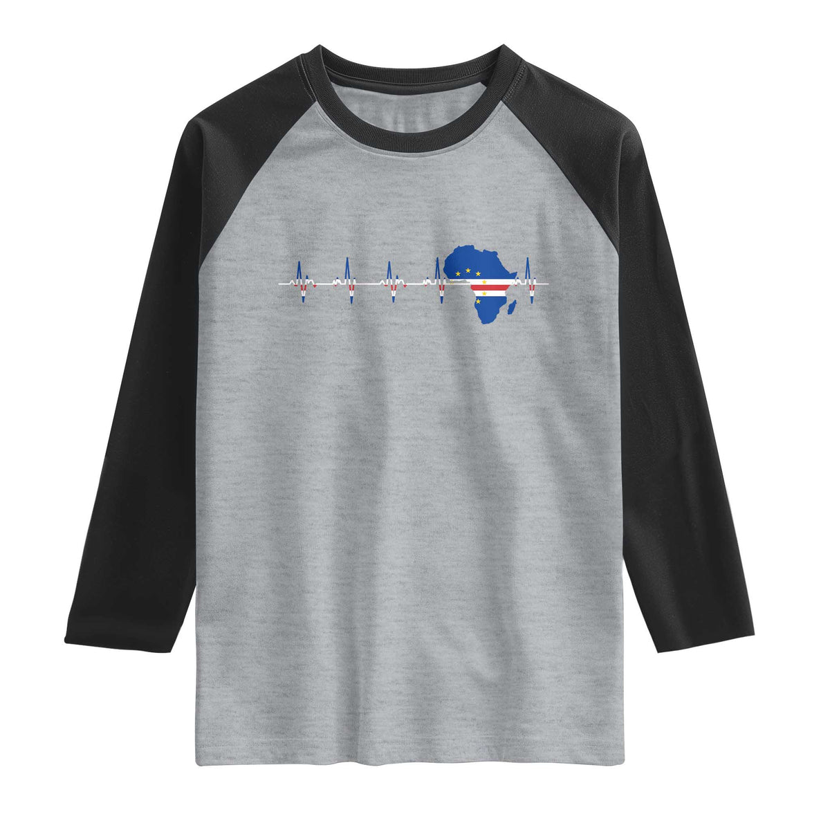 Cape Verde Flag Heartbeat Cabo Verdeans Pride Raglan Shirt TS14 Heather Gray Black Print Your Wear