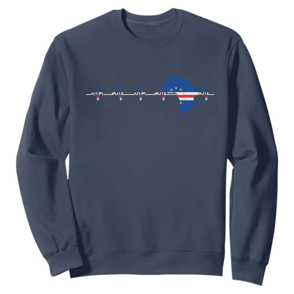 Cape Verde Flag Heartbeat Cabo Verdeans Pride Sweatshirt TS14 Navy Print Your Wear