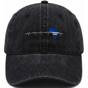 Cape Verde Flag Heartbeat Cabo Verdeans Pride Washed Cotton Baseball Cap TS14 Print Your Wear