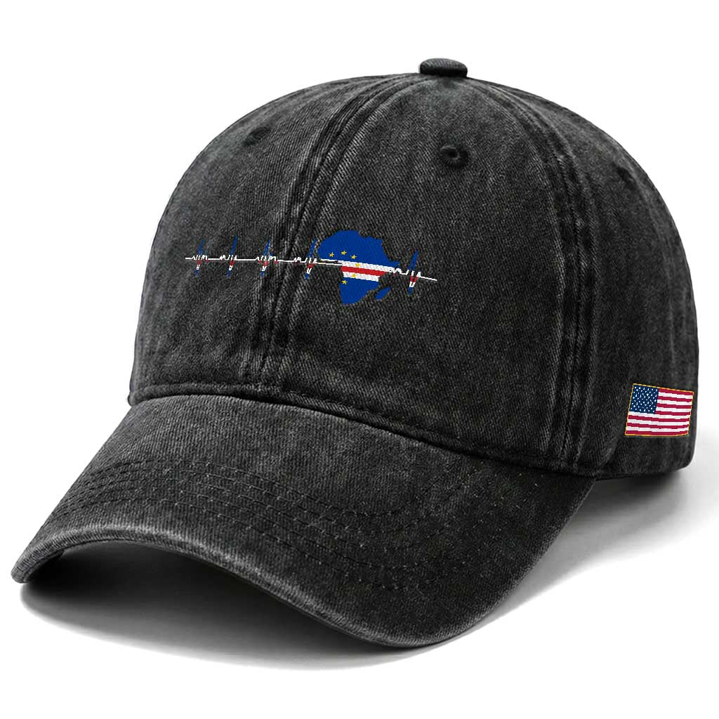 Cape Verde Flag Heartbeat Cabo Verdeans Pride Washed Cotton Baseball Cap TS14 Print Your Wear