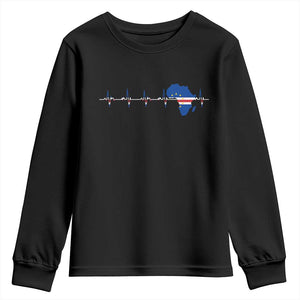 Cape Verde Flag Heartbeat Cabo Verdeans Pride Youth Sweatshirt TS14 Black Print Your Wear