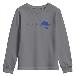 Cape Verde Flag Heartbeat Cabo Verdeans Pride Youth Sweatshirt TS14 Charcoal Print Your Wear