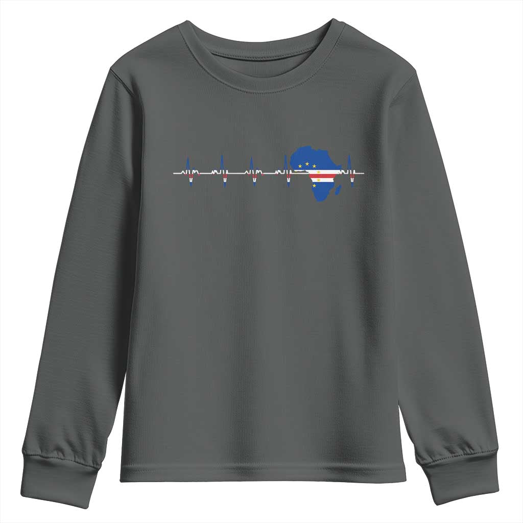 Cape Verde Flag Heartbeat Cabo Verdeans Pride Youth Sweatshirt TS14 Dark Heather Print Your Wear