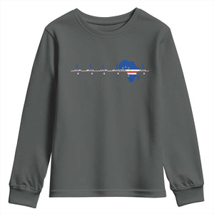 Cape Verde Flag Heartbeat Cabo Verdeans Pride Youth Sweatshirt TS14 Dark Heather Print Your Wear
