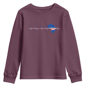 Cape Verde Flag Heartbeat Cabo Verdeans Pride Youth Sweatshirt TS14 Maroon Print Your Wear