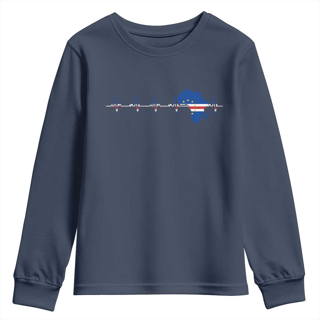 Cape Verde Flag Heartbeat Cabo Verdeans Pride Youth Sweatshirt TS14 Navy Print Your Wear