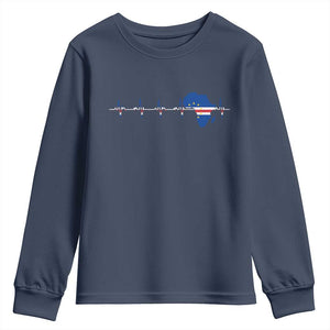 Cape Verde Flag Heartbeat Cabo Verdeans Pride Youth Sweatshirt TS14 Navy Print Your Wear