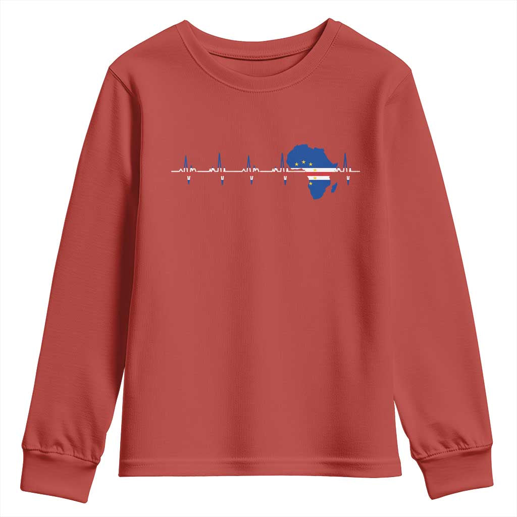Cape Verde Flag Heartbeat Cabo Verdeans Pride Youth Sweatshirt TS14 Red Print Your Wear