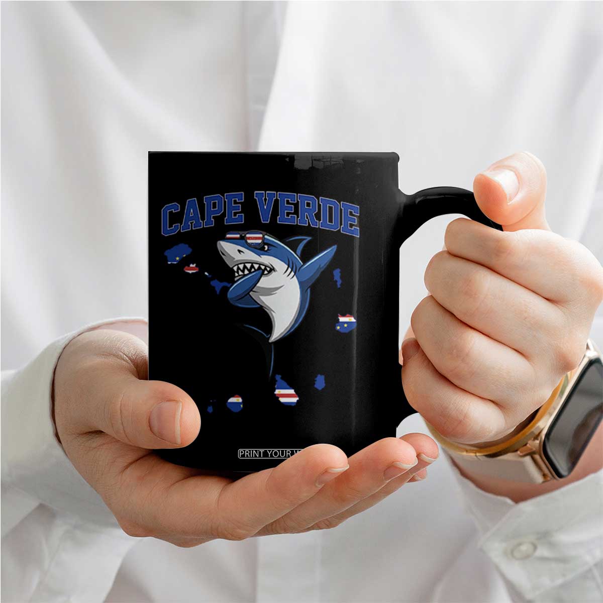 Cape Verde Flag Map Shark Cape Verdean Roots Coffee Mug TS14 Print Your Wear