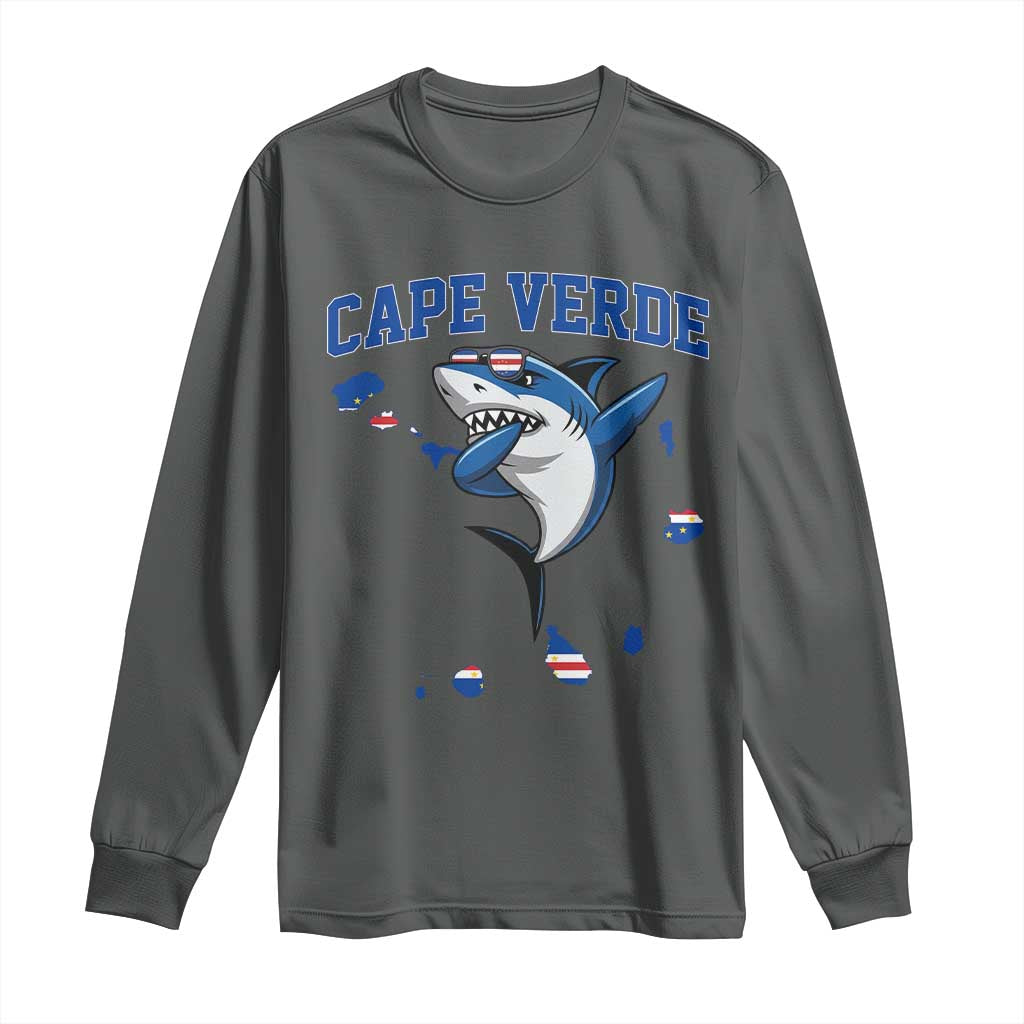 Cape Verde Flag Map Shark Cape Verdean Roots Long Sleeve Shirt TS14 Dark Heather Print Your Wear