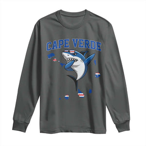 Cape Verde Flag Map Shark Cape Verdean Roots Long Sleeve Shirt TS14 Dark Heather Print Your Wear