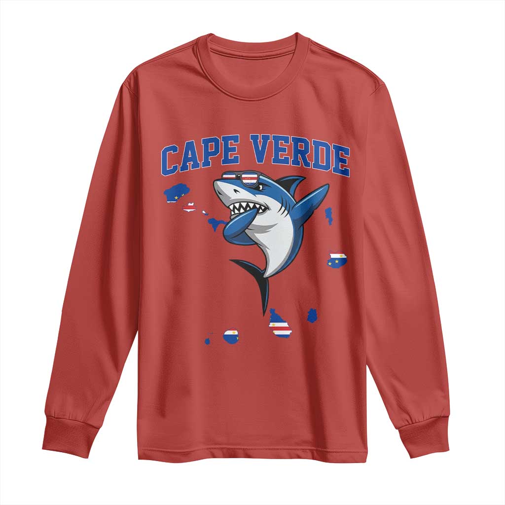 Cape Verde Flag Map Shark Cape Verdean Roots Long Sleeve Shirt TS14 Red Print Your Wear