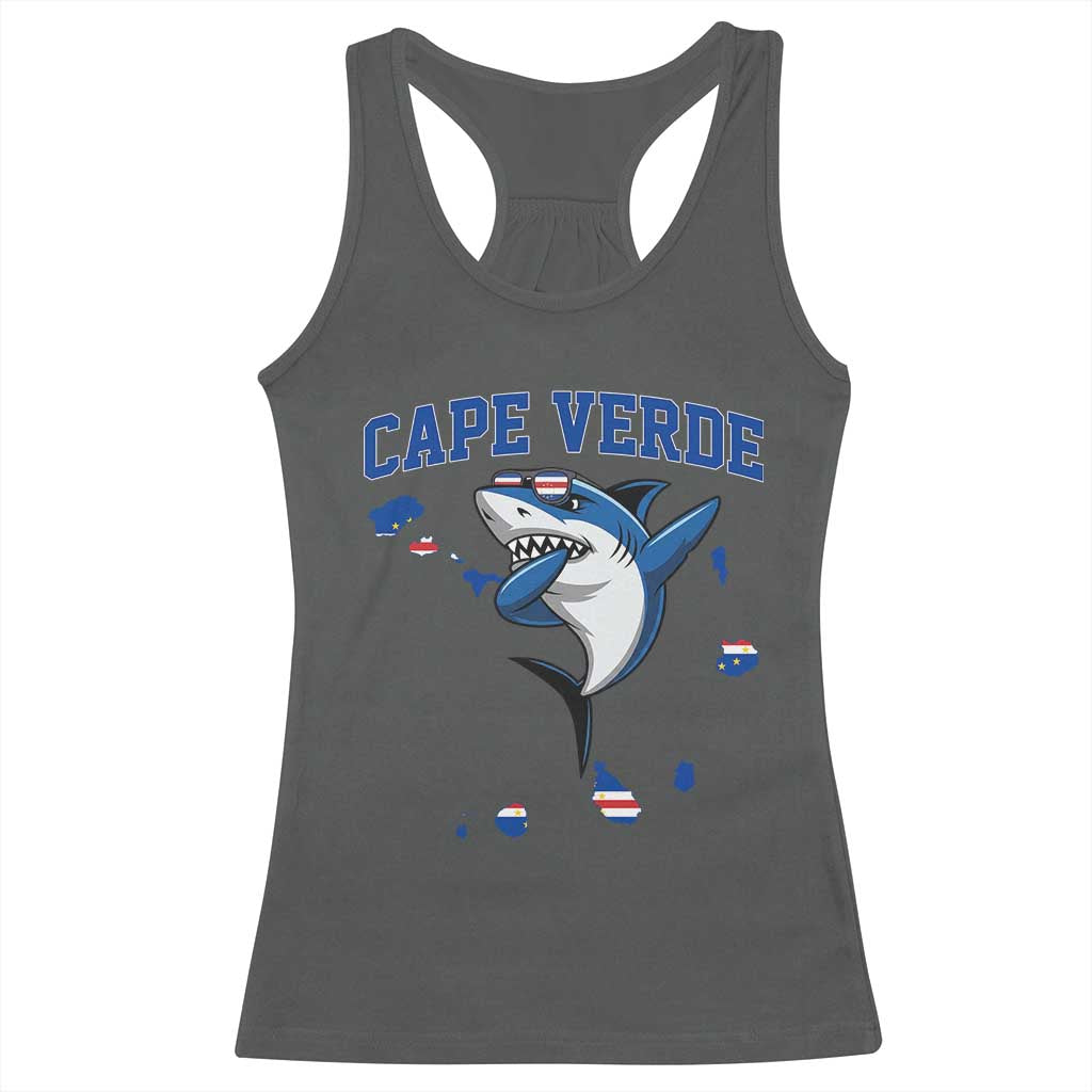 Cape Verde Flag Map Shark Cape Verdean Roots Racerback Tank Top TS14 Dark Heather Print Your Wear