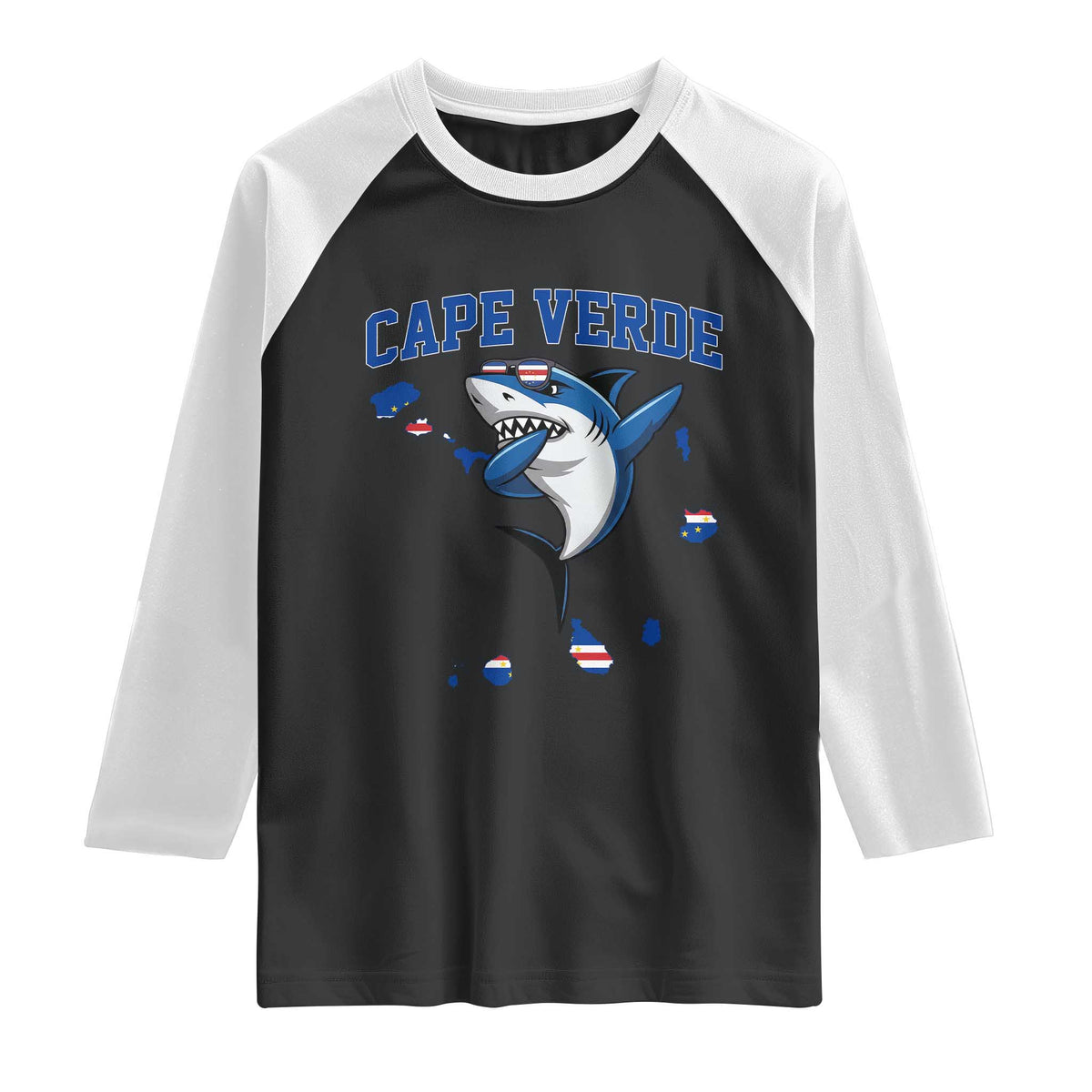 Cape Verde Flag Map Shark Cape Verdean Roots Raglan Shirt TS14 Black White Print Your Wear