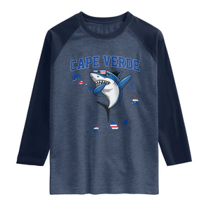 Cape Verde Flag Map Shark Cape Verdean Roots Raglan Shirt TS14 Heather Denim Navy Print Your Wear