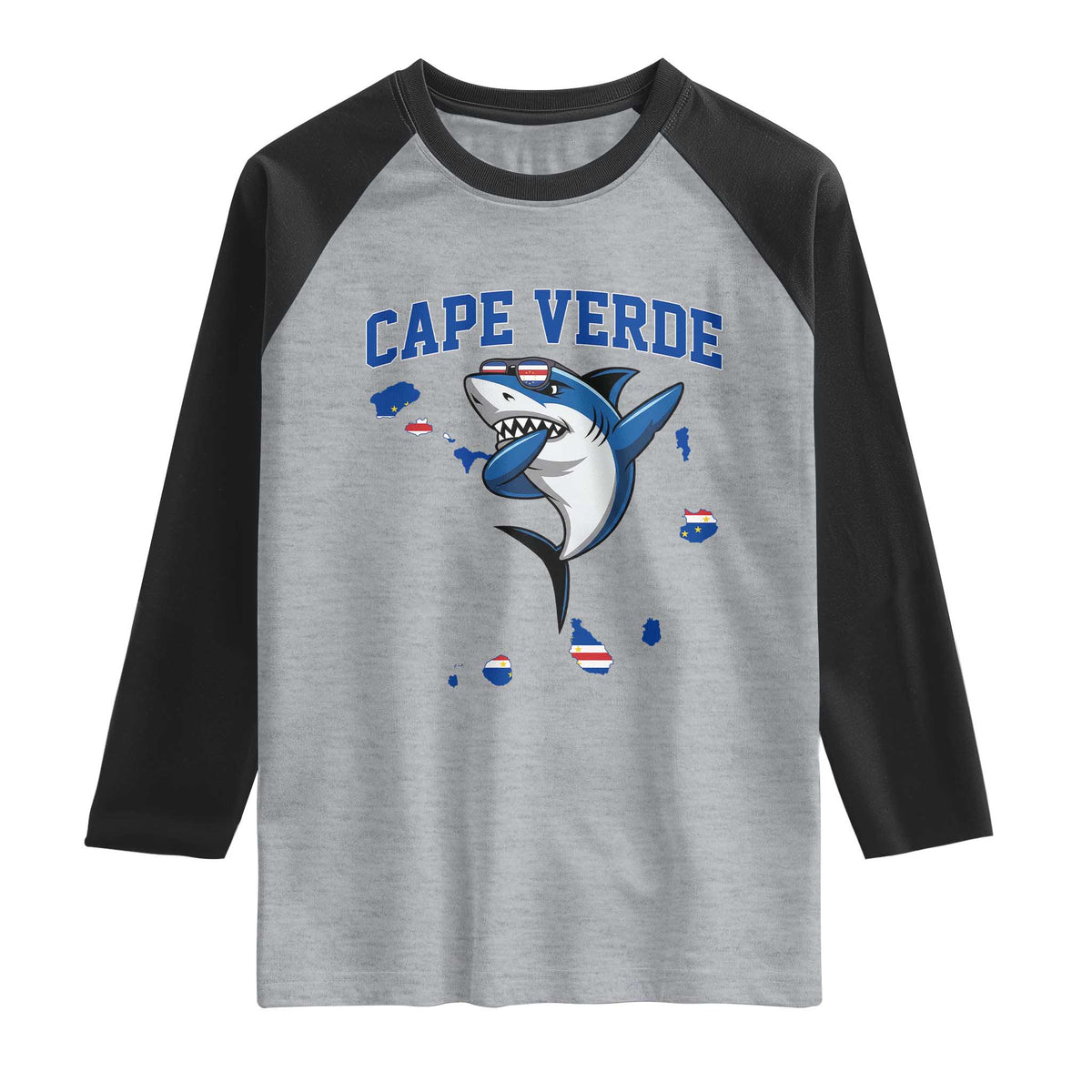 Cape Verde Flag Map Shark Cape Verdean Roots Raglan Shirt TS14 Heather Gray Black Print Your Wear