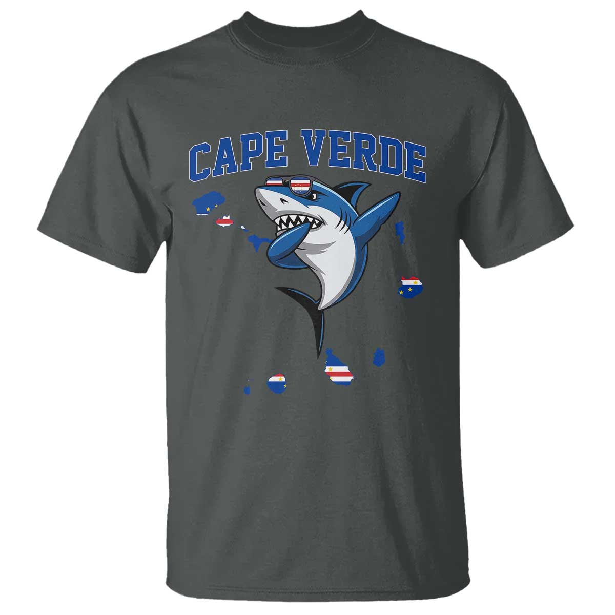 Cape Verde Flag Map Shark Cape Verdean Roots T Shirt TS14 Dark Heather Print Your Wear