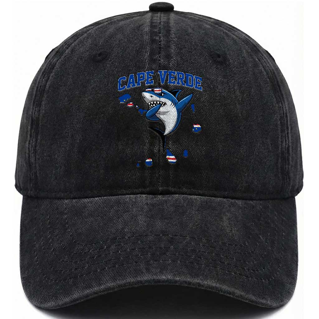 Cape Verde Flag Map Shark Cape Verdean Roots Washed Cotton Baseball Cap TS14 Print Your Wear