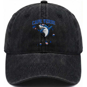 Cape Verde Flag Map Shark Cape Verdean Roots Washed Cotton Baseball Cap TS14 Print Your Wear
