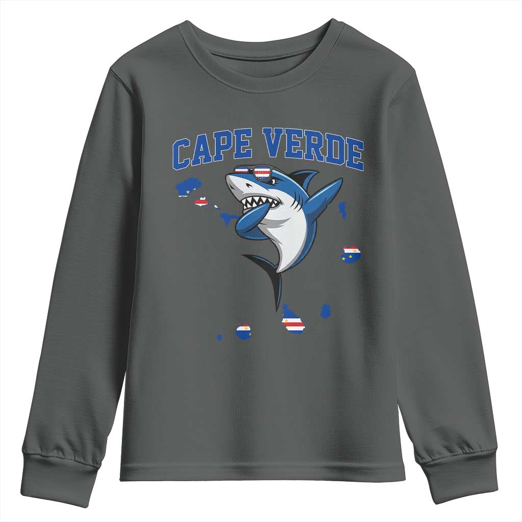 Cape Verde Flag Map Shark Cape Verdean Roots Youth Sweatshirt TS14 Dark Heather Print Your Wear