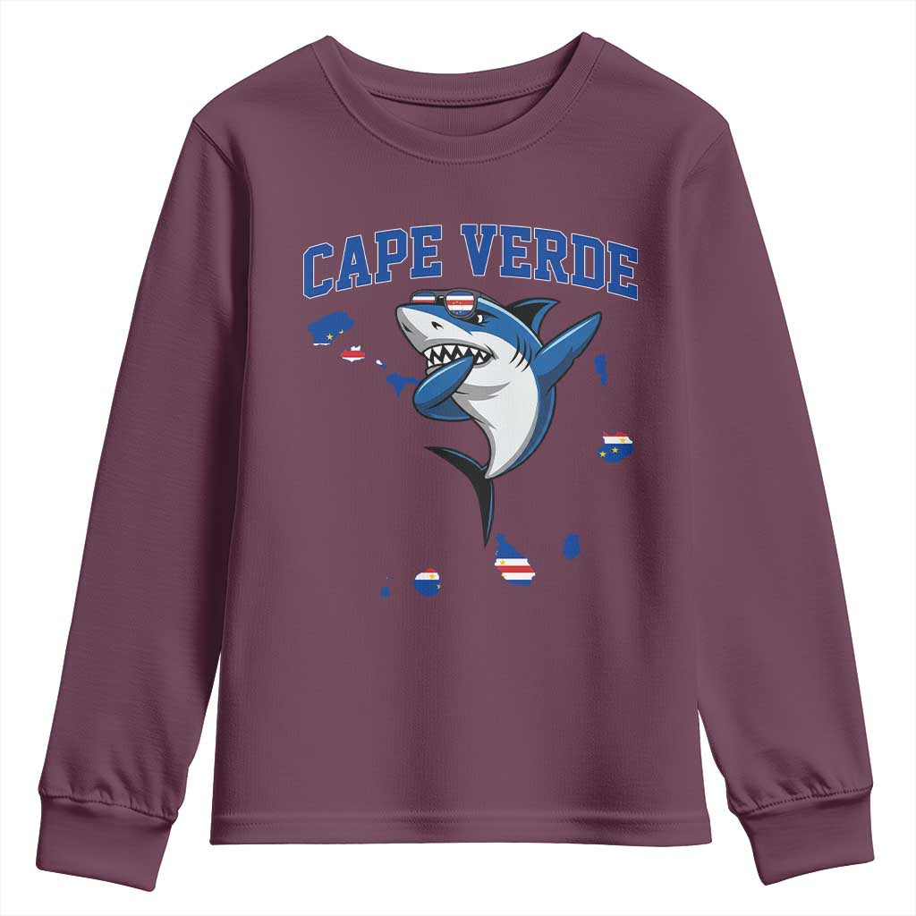 Cape Verde Flag Map Shark Cape Verdean Roots Youth Sweatshirt TS14 Maroon Print Your Wear