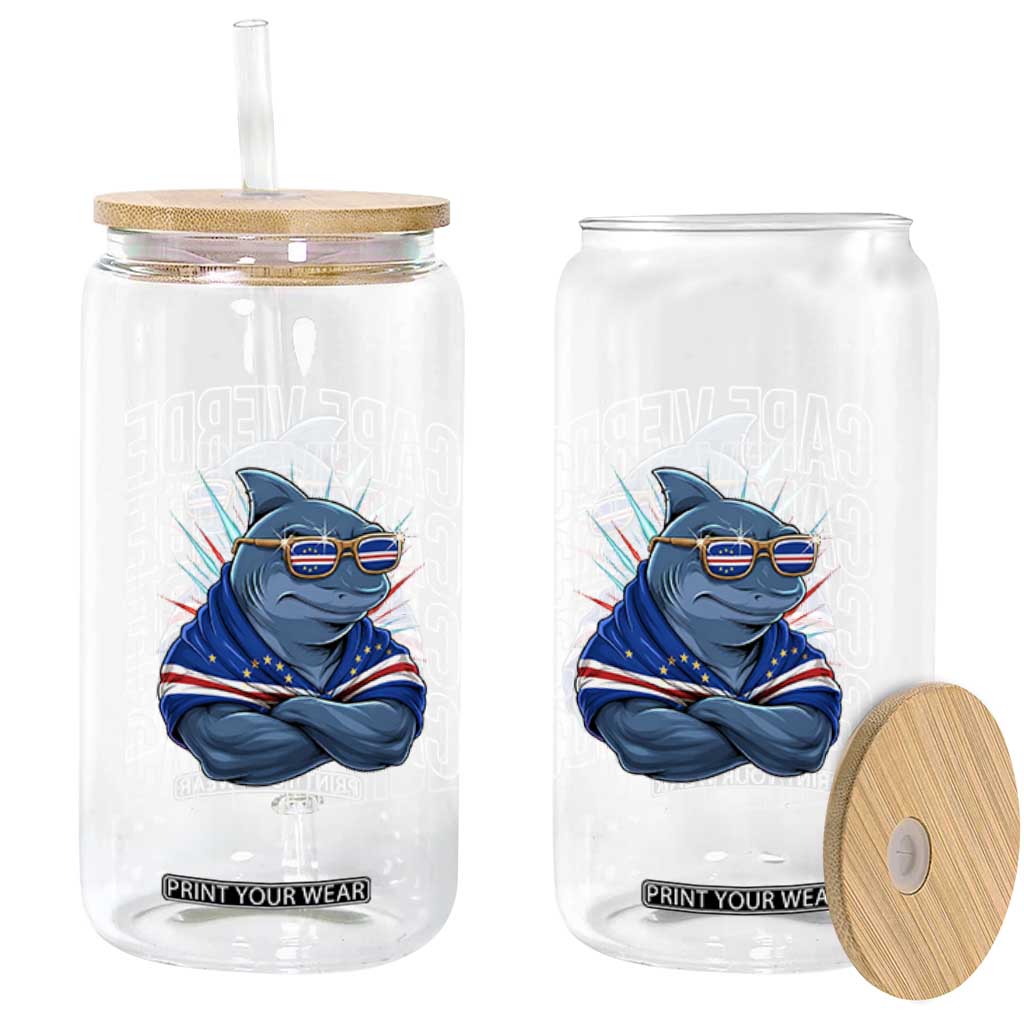 Cape Verde Flag Shark Cape Verdean Roots Cabo Verde Glass Can TS14 Print Your Wear