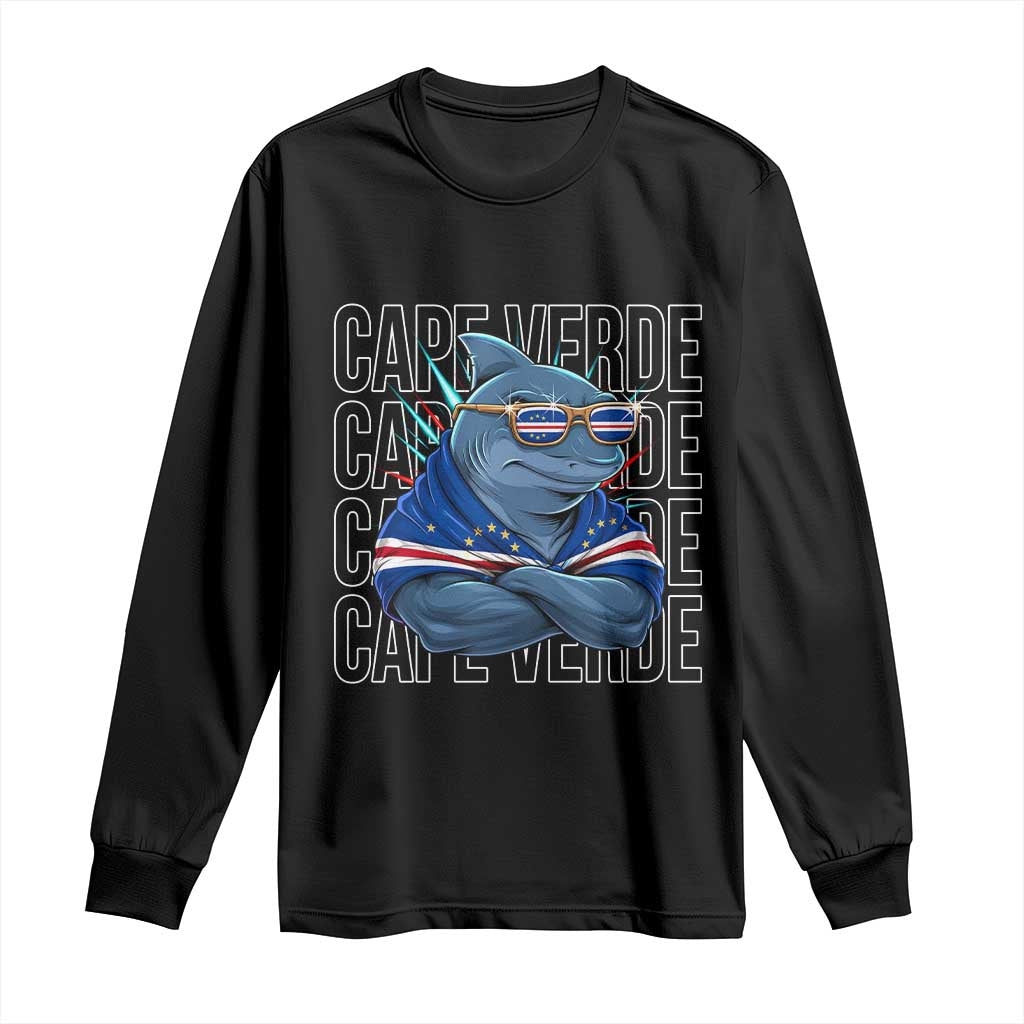 Cape Verde Flag Shark Cape Verdean Roots Cabo Verde Long Sleeve Shirt TS14 Black Print Your Wear