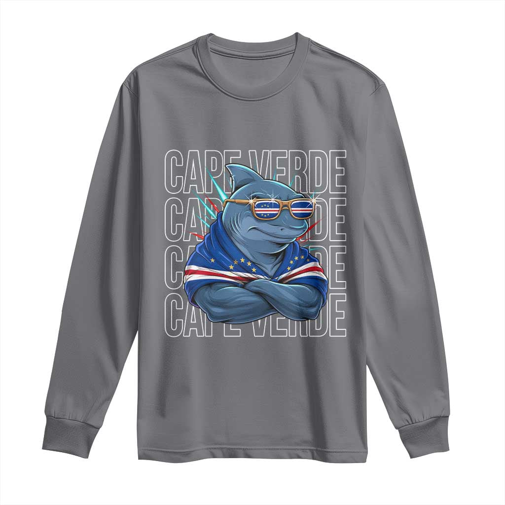 Cape Verde Flag Shark Cape Verdean Roots Cabo Verde Long Sleeve Shirt TS14 Charcoal Print Your Wear
