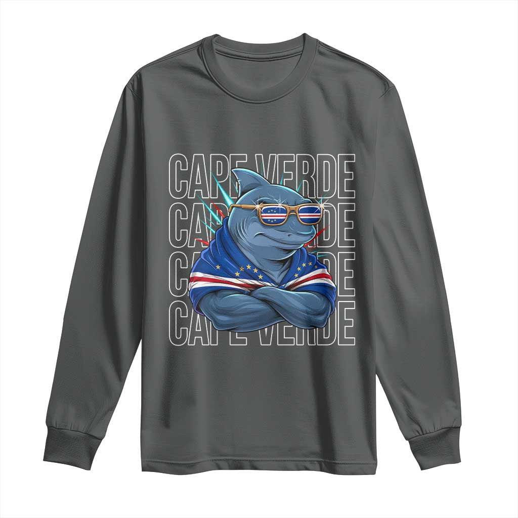 Cape Verde Flag Shark Cape Verdean Roots Cabo Verde Long Sleeve Shirt TS14 Dark Heather Print Your Wear