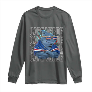 Cape Verde Flag Shark Cape Verdean Roots Cabo Verde Long Sleeve Shirt TS14 Dark Heather Print Your Wear