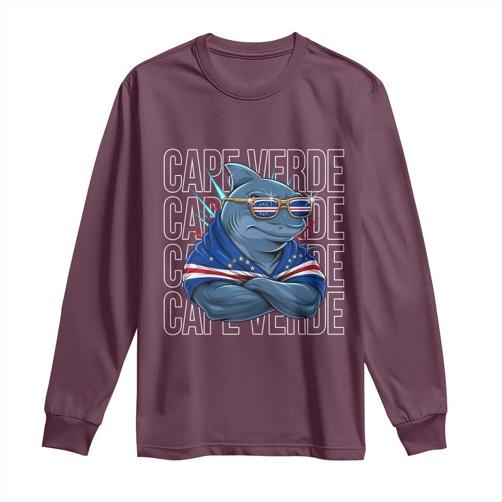Cape Verde Flag Shark Cape Verdean Roots Cabo Verde Long Sleeve Shirt TS14 Maroon Print Your Wear