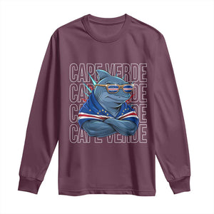 Cape Verde Flag Shark Cape Verdean Roots Cabo Verde Long Sleeve Shirt TS14 Maroon Print Your Wear