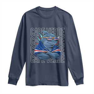 Cape Verde Flag Shark Cape Verdean Roots Cabo Verde Long Sleeve Shirt TS14 Navy Print Your Wear