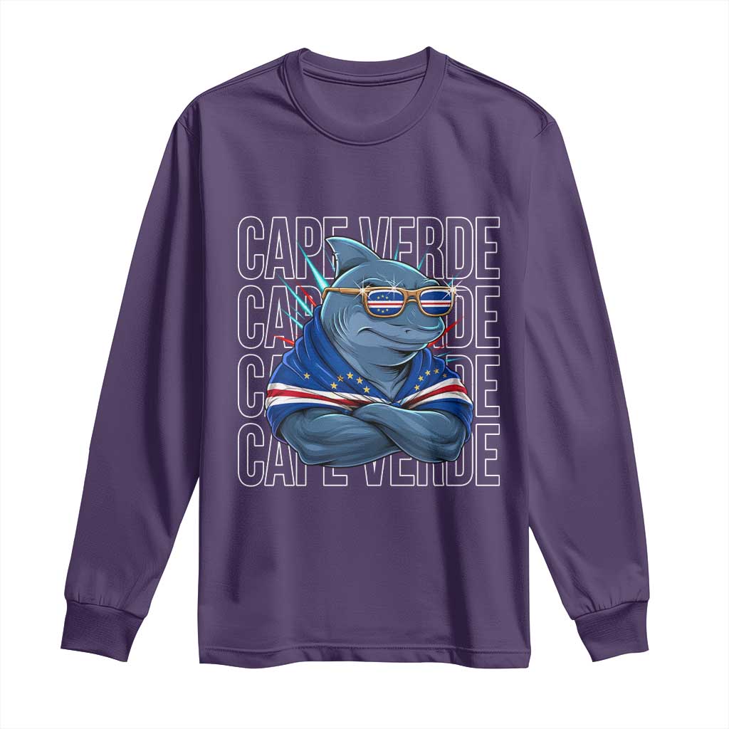 Cape Verde Flag Shark Cape Verdean Roots Cabo Verde Long Sleeve Shirt TS14 Purple Print Your Wear