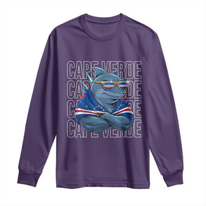 Cape Verde Flag Shark Cape Verdean Roots Cabo Verde Long Sleeve Shirt TS14 Purple Print Your Wear