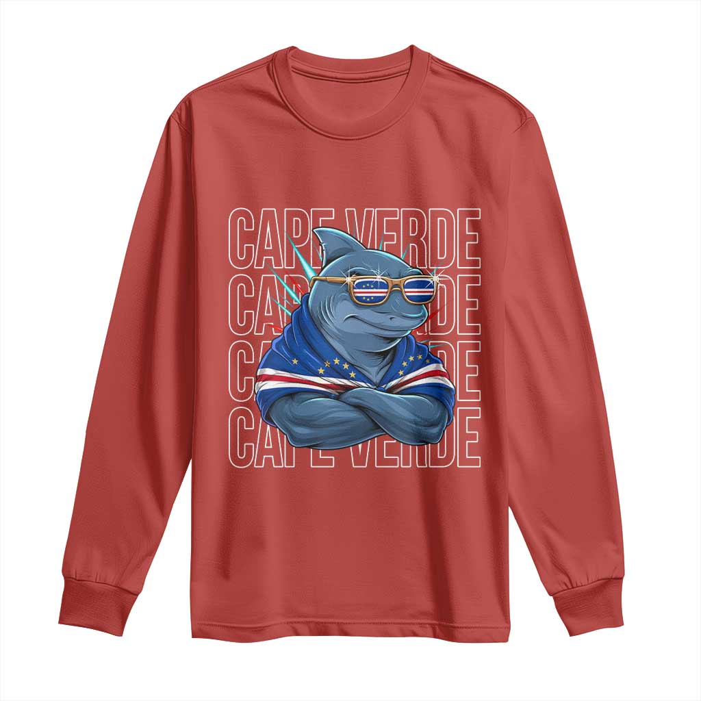 Cape Verde Flag Shark Cape Verdean Roots Cabo Verde Long Sleeve Shirt TS14 Red Print Your Wear