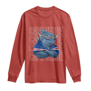 Cape Verde Flag Shark Cape Verdean Roots Cabo Verde Long Sleeve Shirt TS14 Red Print Your Wear