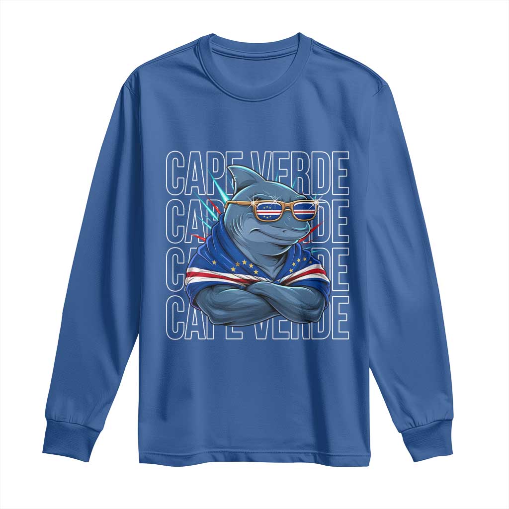 Cape Verde Flag Shark Cape Verdean Roots Cabo Verde Long Sleeve Shirt TS14 Royal Blue Print Your Wear
