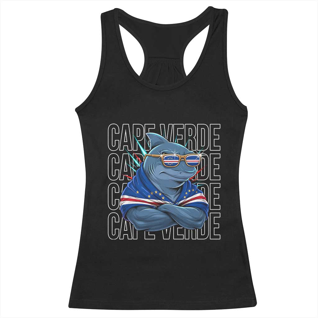 Cape Verde Flag Shark Cape Verdean Roots Cabo Verde Racerback Tank Top TS14 Black Print Your Wear