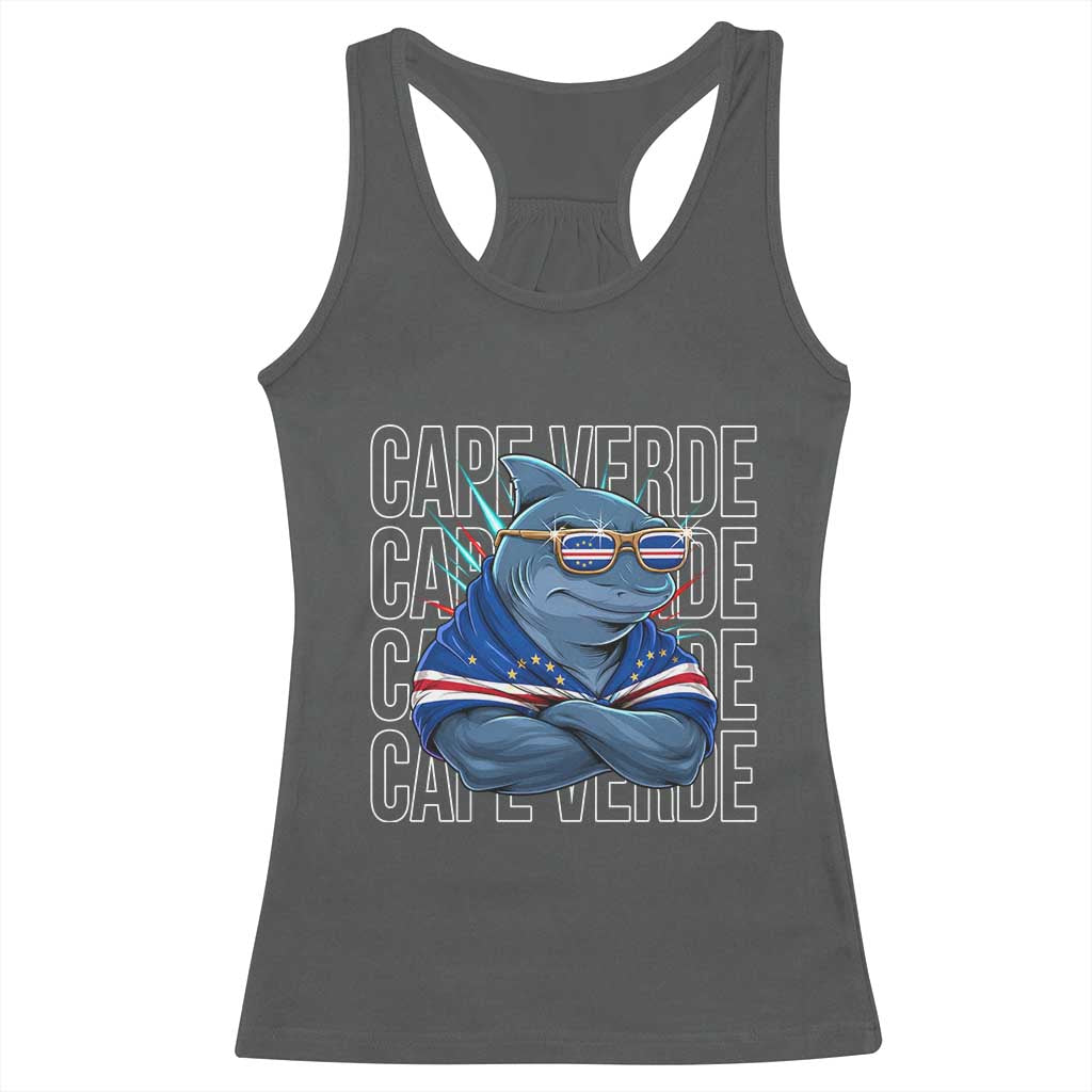 Cape Verde Flag Shark Cape Verdean Roots Cabo Verde Racerback Tank Top TS14 Dark Heather Print Your Wear