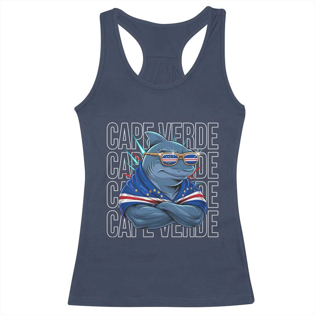 Cape Verde Flag Shark Cape Verdean Roots Cabo Verde Racerback Tank Top TS14 Navy Print Your Wear