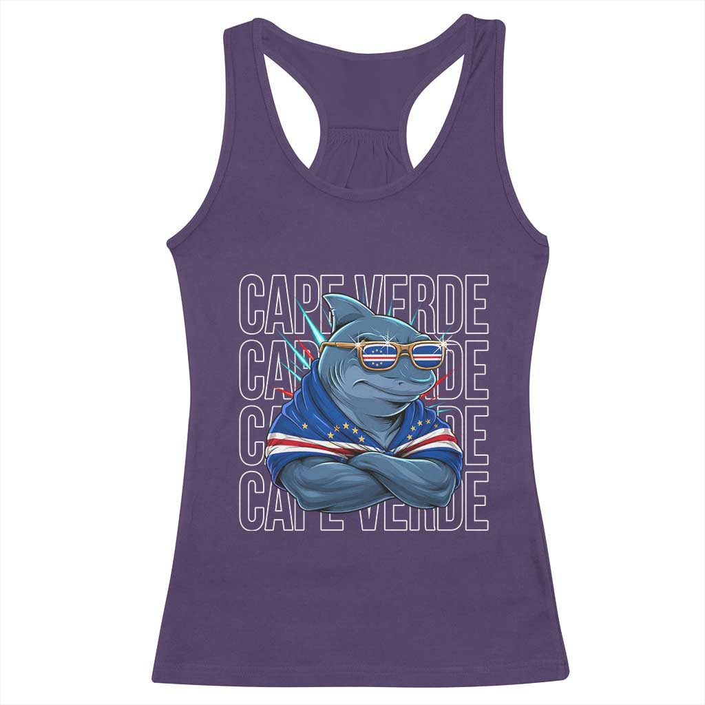 Cape Verde Flag Shark Cape Verdean Roots Cabo Verde Racerback Tank Top TS14 Purple Print Your Wear