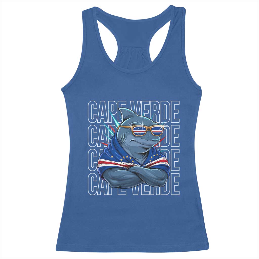 Cape Verde Flag Shark Cape Verdean Roots Cabo Verde Racerback Tank Top TS14 Royal Blue Print Your Wear
