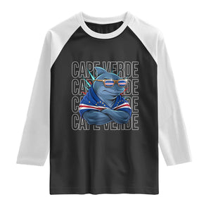 Cape Verde Flag Shark Cape Verdean Roots Cabo Verde Raglan Shirt TS14 Black White Print Your Wear