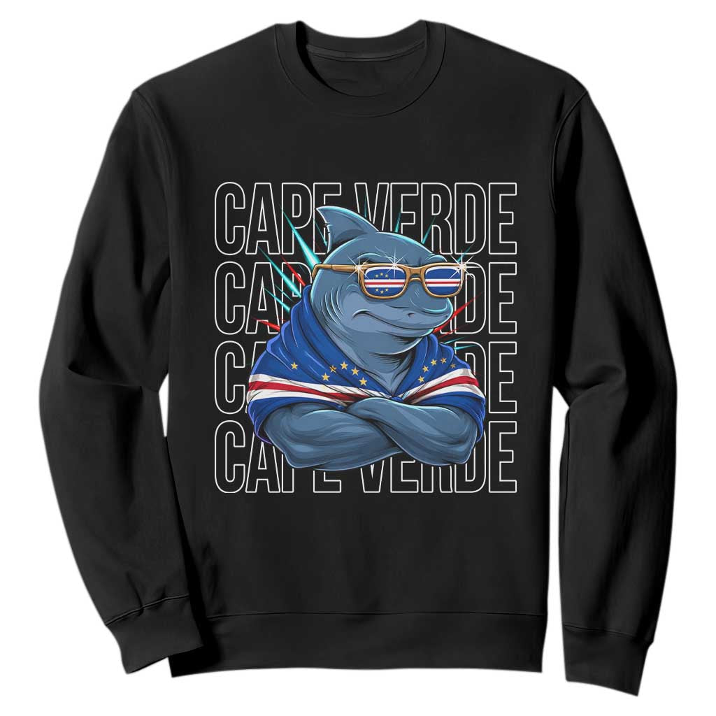 Cape Verde Flag Shark Cape Verdean Roots Cabo Verde Sweatshirt TS14 Black Print Your Wear
