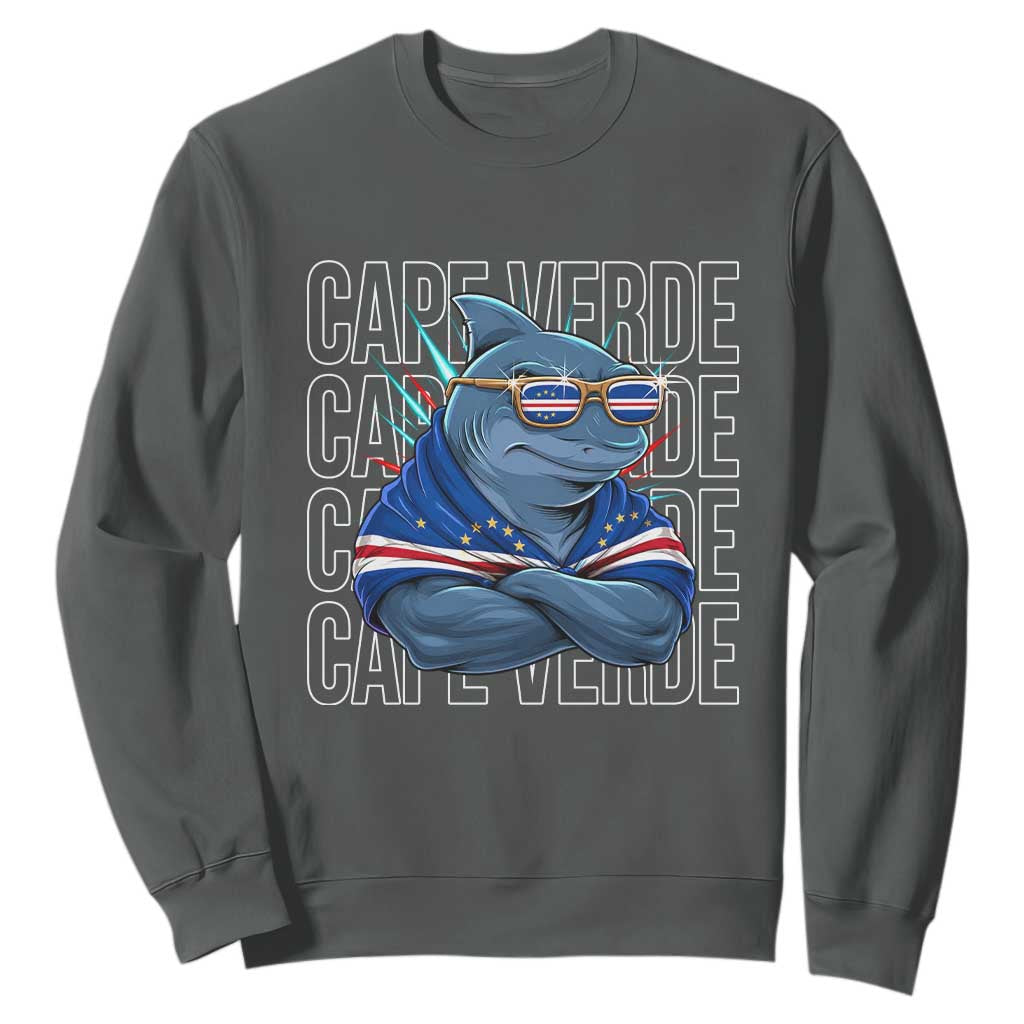 Cape Verde Flag Shark Cape Verdean Roots Cabo Verde Sweatshirt TS14 Dark Heather Print Your Wear
