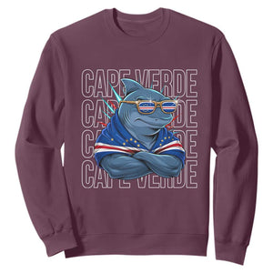 Cape Verde Flag Shark Cape Verdean Roots Cabo Verde Sweatshirt TS14 Maroon Print Your Wear
