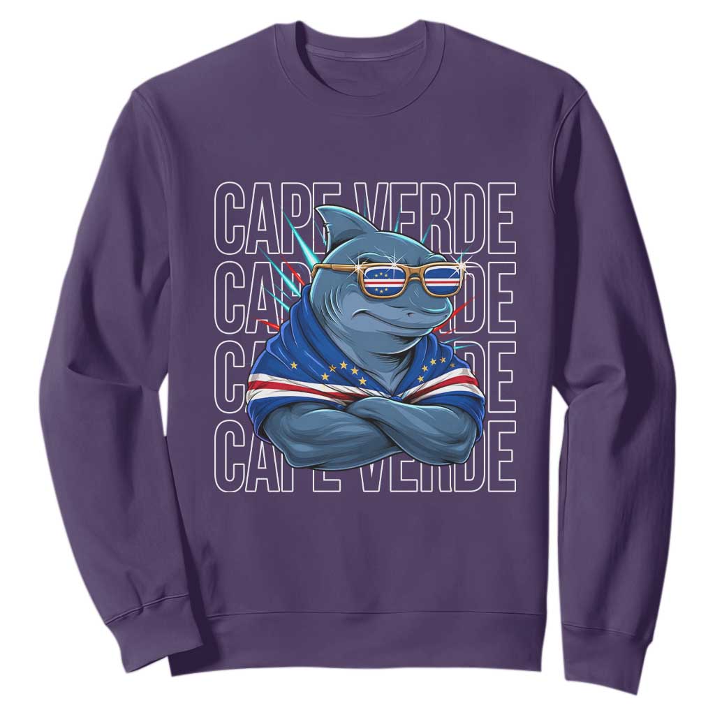 Cape Verde Flag Shark Cape Verdean Roots Cabo Verde Sweatshirt TS14 Purple Print Your Wear