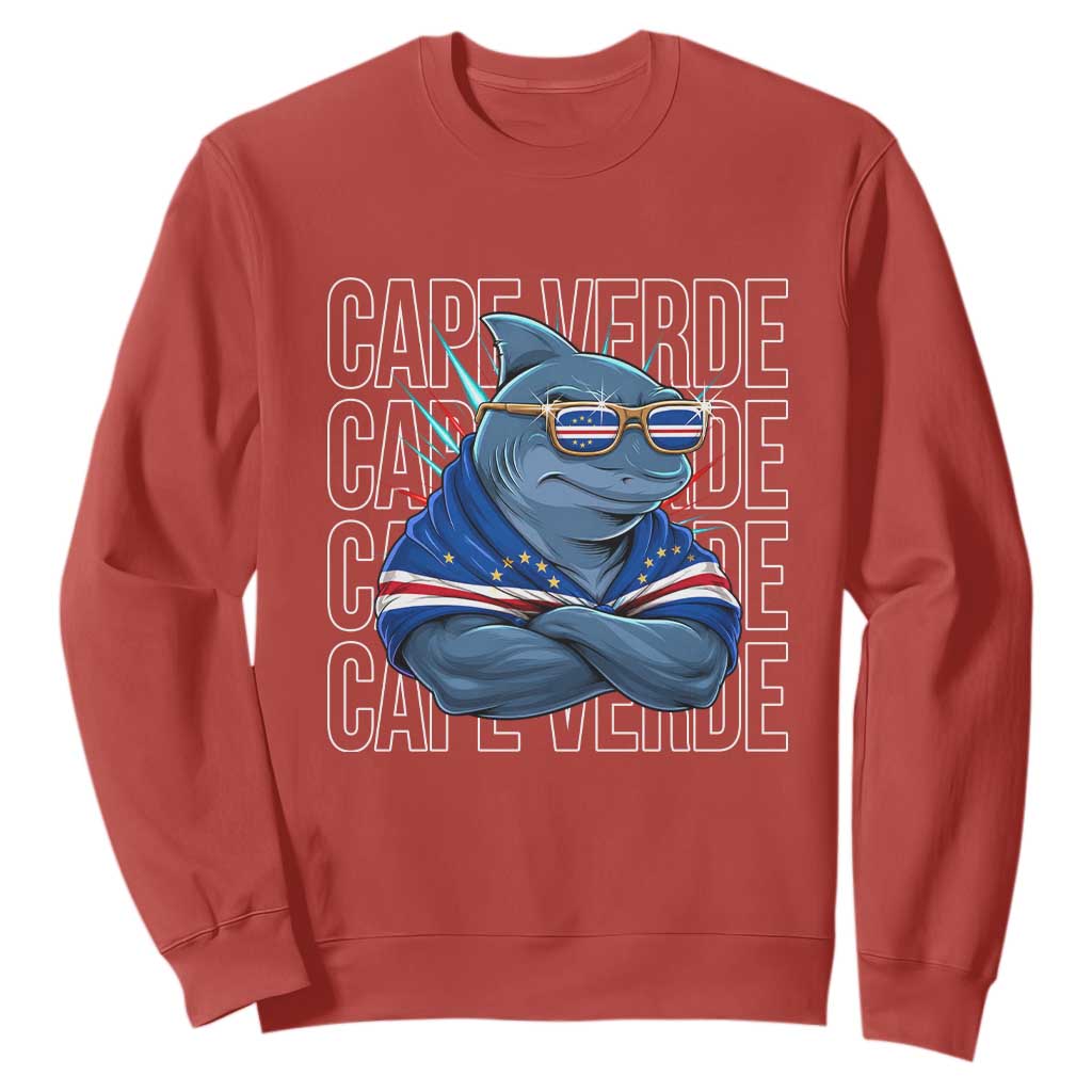 Cape Verde Flag Shark Cape Verdean Roots Cabo Verde Sweatshirt TS14 Red Print Your Wear